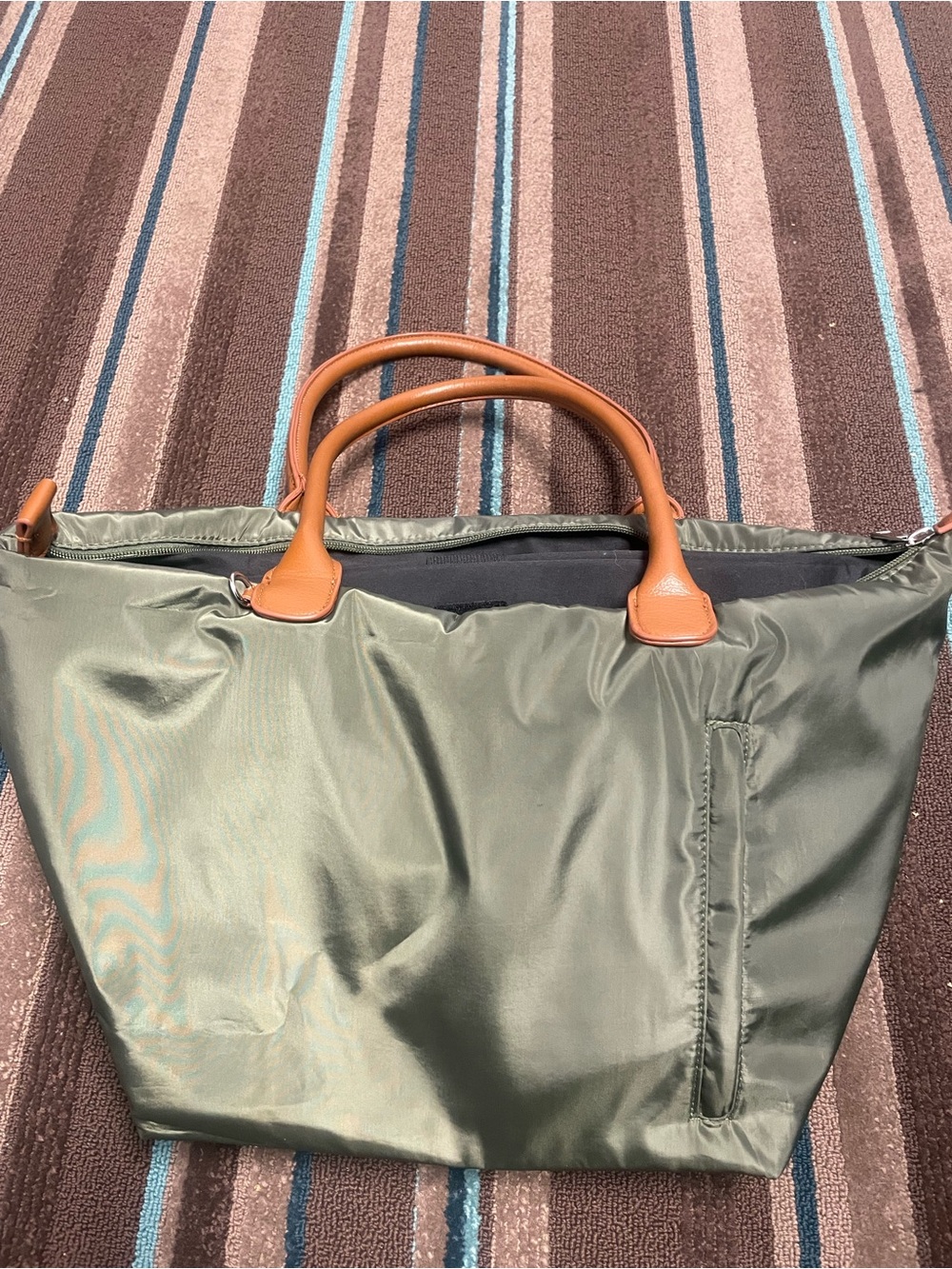Olive Green Tote with Tan Handles